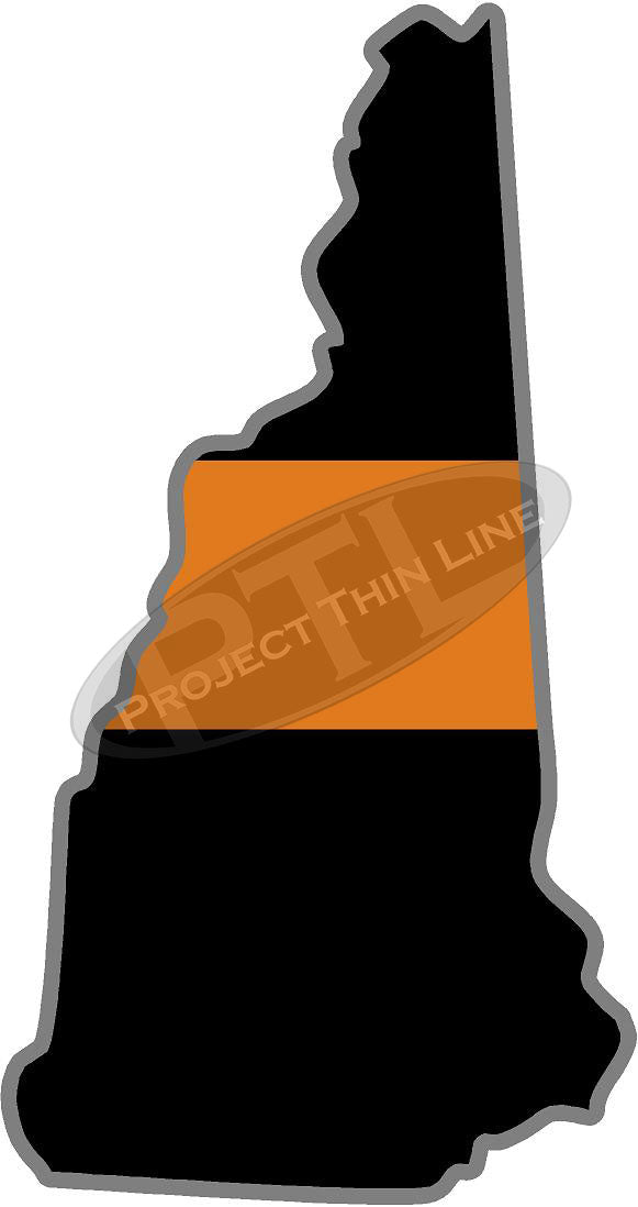 5" New Hampshire NH Thin Orange Line Black State Shape Sticker