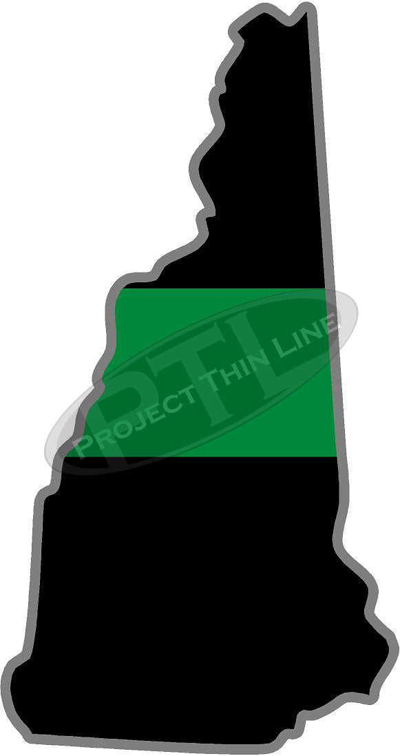 5" New Hampshire NH Thin Green Line Black State Shape Sticker