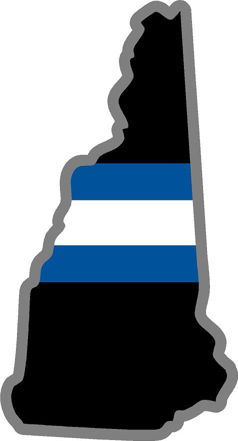 5" New Hampshire NH Thin Blue White Line Black State Shape Sticker