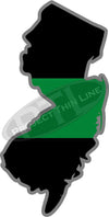 5" New Jersey NJ Thin Green Line Black State Shape Sticker