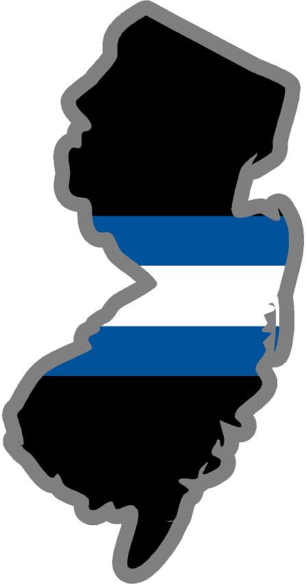 5" New Jersey NJ Thin Blue White Line Black State Shape Sticker