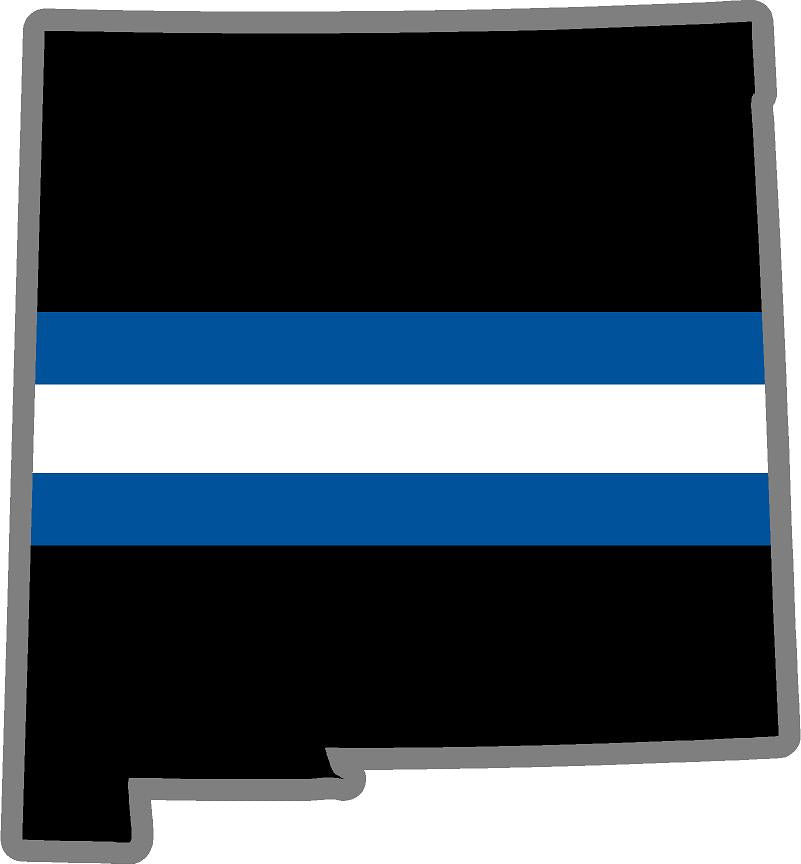 5" New Mexico NM Thin Blue White Line Black State Shape Sticker