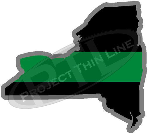 5" New York NY Thin Green Line Black State Shape Sticker