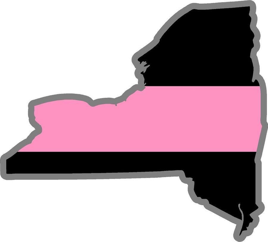 5" New York NY Thin Pink Line Black State Shape Sticker
