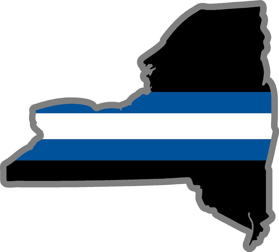 5" New York NY Thin Blue White Line Black State Shape Sticker