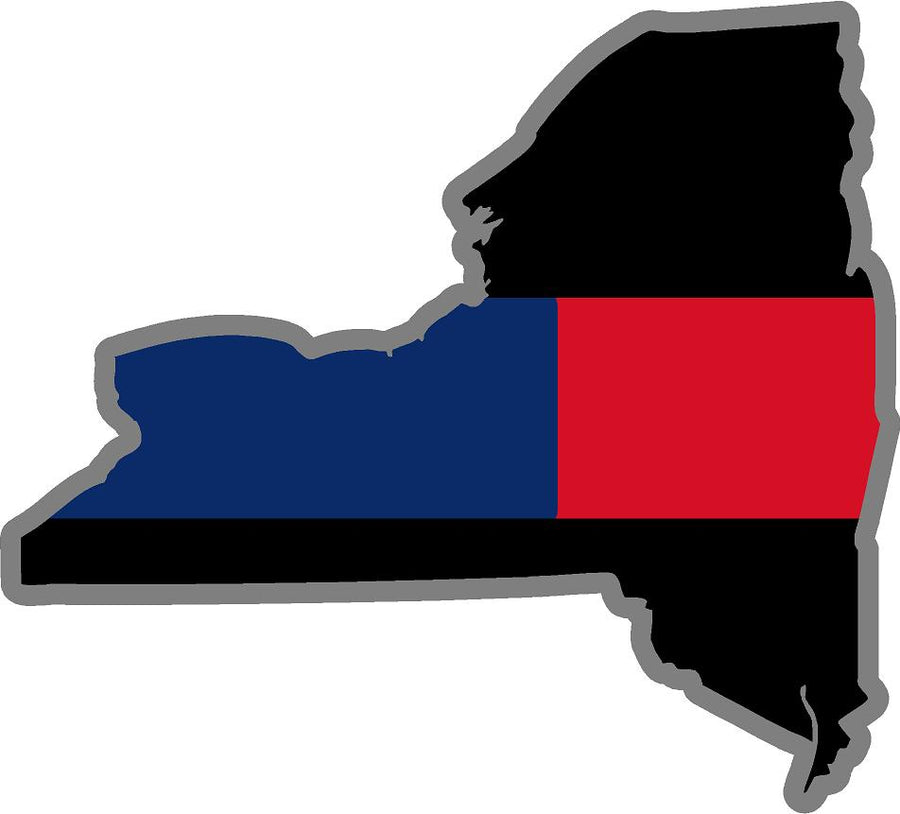 5" New York NY Thin Blue / Red Line Black State Shape Sticker
