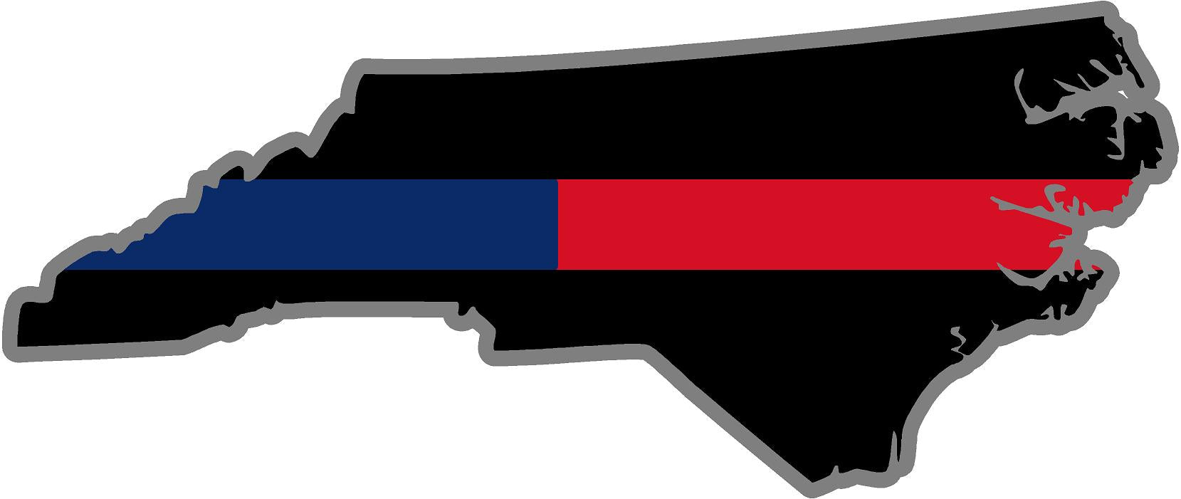 5" North Carolina NC Thin Blue / Red Line Black State Shape Sticker