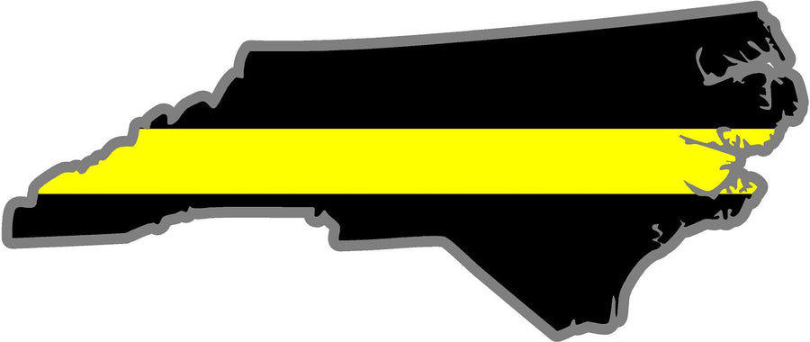 5" North Carolina NC Thin Yellow Line Black State Shape Sticker