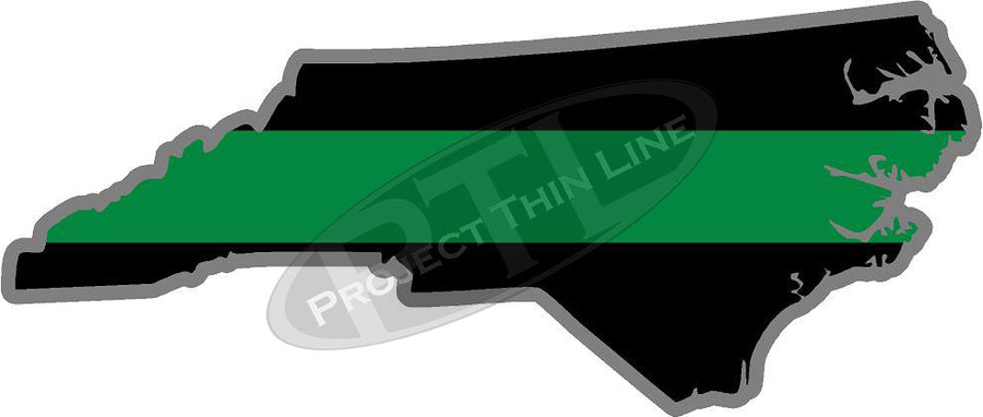 5" North Carolina NC Thin Green Line Black State Shape Sticker