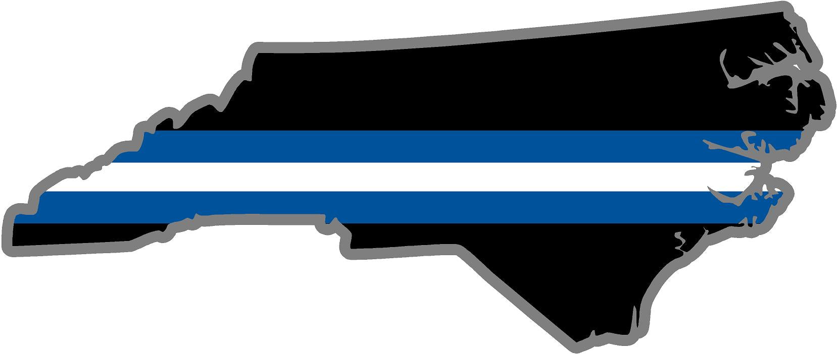5" North Carolina NC Thin Blue White Line Black State Shape Sticker