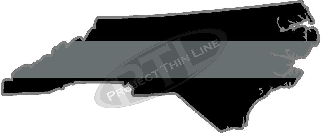 5" North Carolina NC Thin Silver Line Black State Shape Sticker