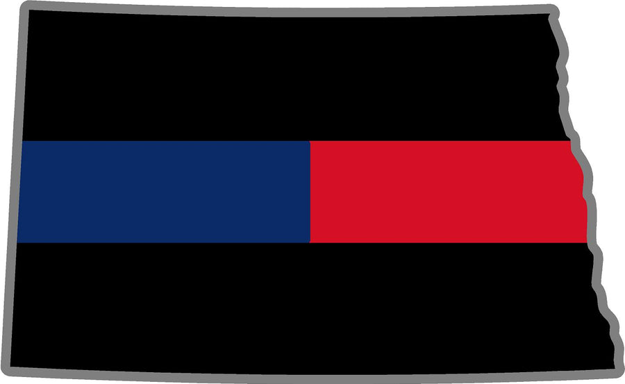 5" North Dakota ND Thin Blue / Red Line Black State Shape Sticker