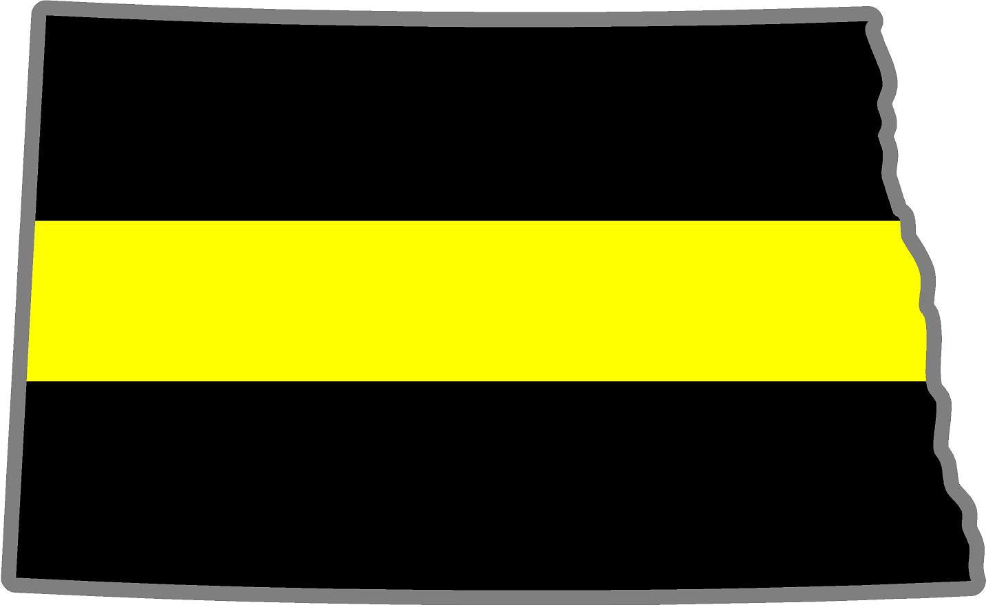 5" North Dakota ND Thin Yellow Line Black State Shape Sticker