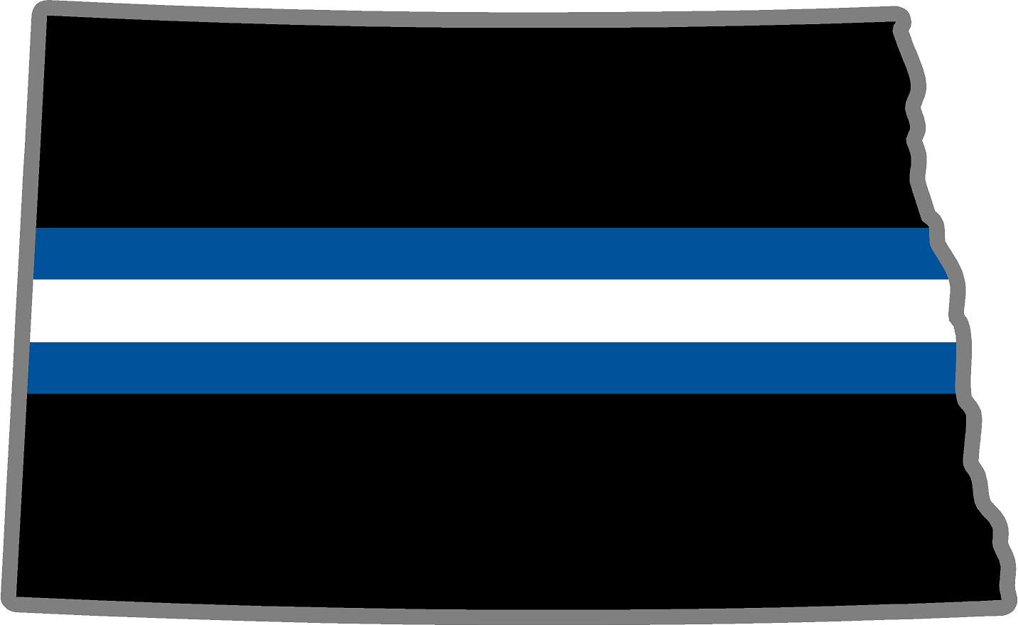 5" North Dakota ND Thin Blue White Line Black State Shape Sticker