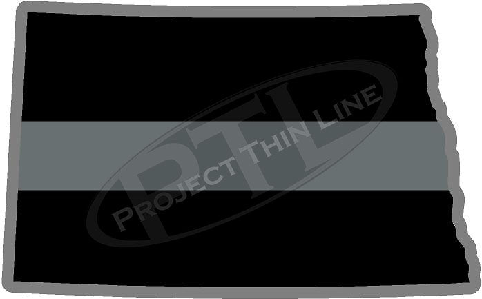 5" North Dakota ND Thin Silver Line Black State Shape Sticker