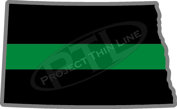 5" North Dakota ND Thin Green Line Black State Shape Sticker