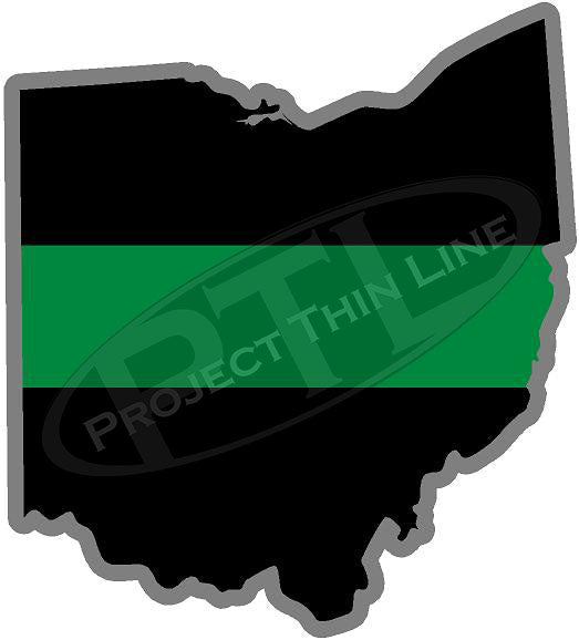 5" Ohio OH Thin Green Line Black State Shape Sticker