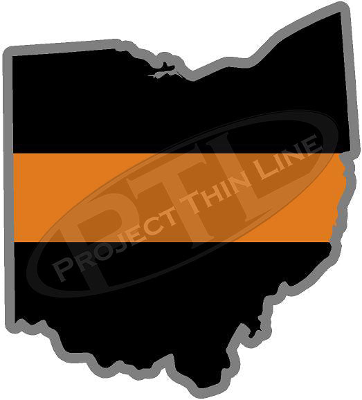 5" Ohio OH Thin Orange Line Black State Shape Sticker