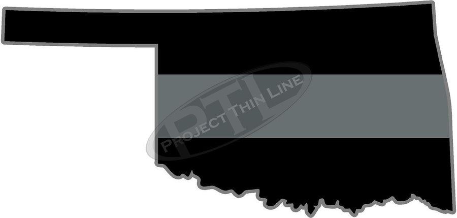 5" Oklahoma OK Thin Silver Line Black State Shape Sticker