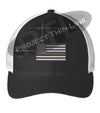 Black / White Embroidered Thin ORANGE Line American Flag Flex Fit Fitted Baseball Hat