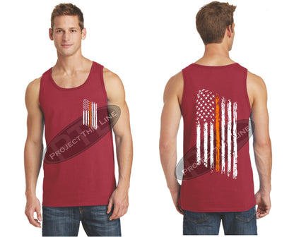 Red Thin ORANGE Line Tattered American Flag Tank Top