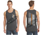 Charcoal Thin ORANGE Line Tattered American Flag Tank Top