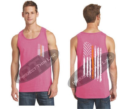 Pink Thin ORANGE Line Tattered American Flag Tank Top