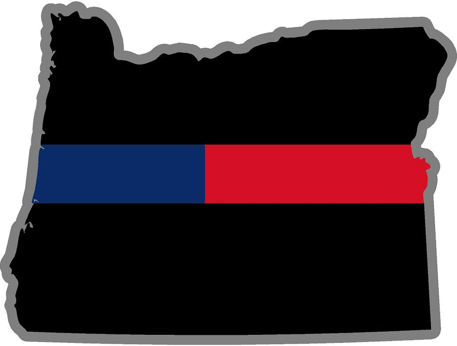 5" Oregon OR Thin Blue / Red Line Black State Shape Sticker