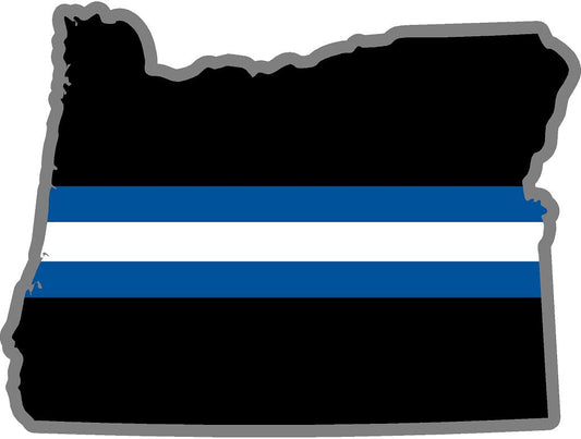 5" Oregon OR Thin Blue white Line Black State Shape Sticker