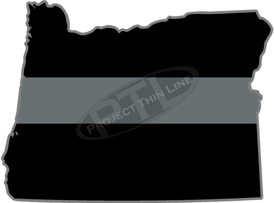 5" Oregon OR Thin Silver Line Black State Shape Sticker
