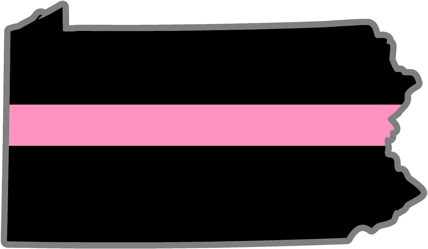 5" Pennsylvania PA Thin Pink Line Black State Shape Sticker