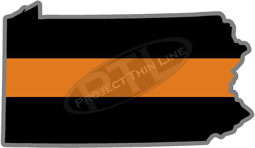 5" Pennsylvania PA Thin Orange Line Black State Shape Sticker