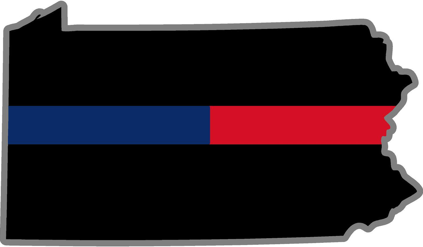 5" Pennsylvania PA Thin Blue / Red Line Black State Shape Sticker