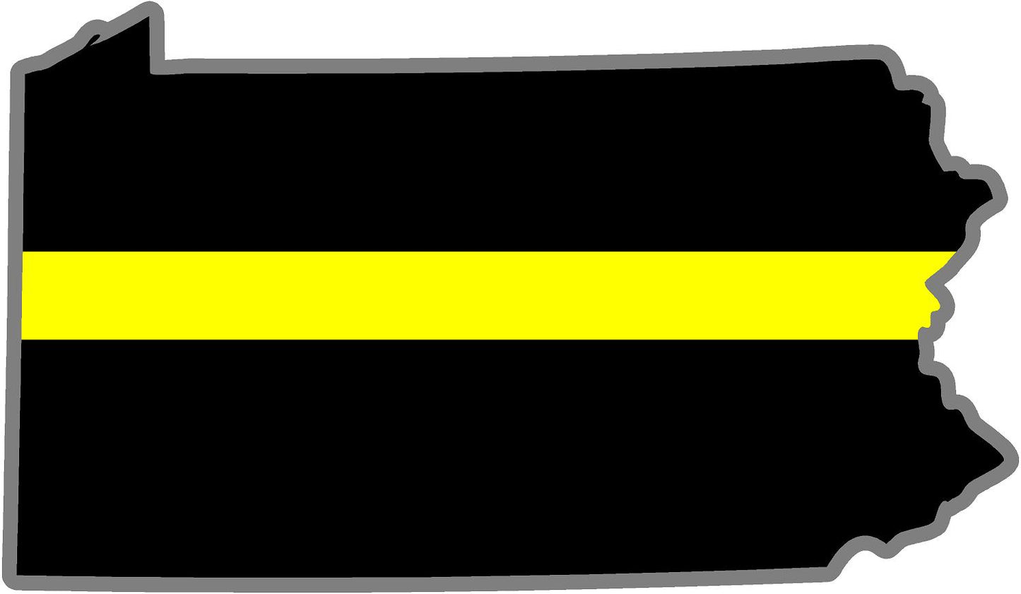 5" Pennsylvania PA Thin Yellow Line Black State Shape Sticker