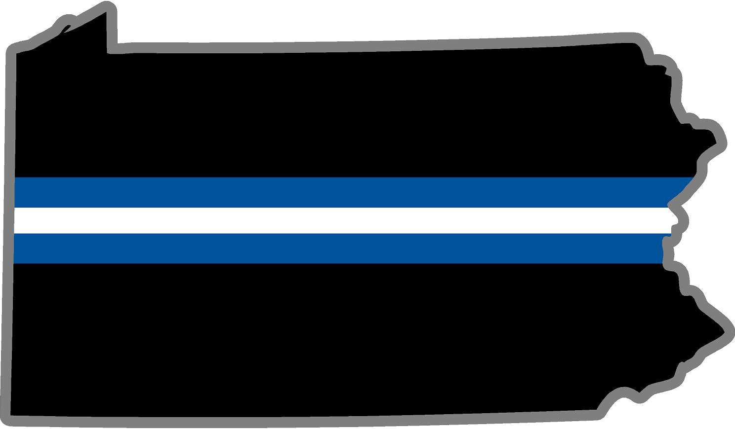 5" Pennsylvania PA Thin Blue White Line Black State Shape Sticker