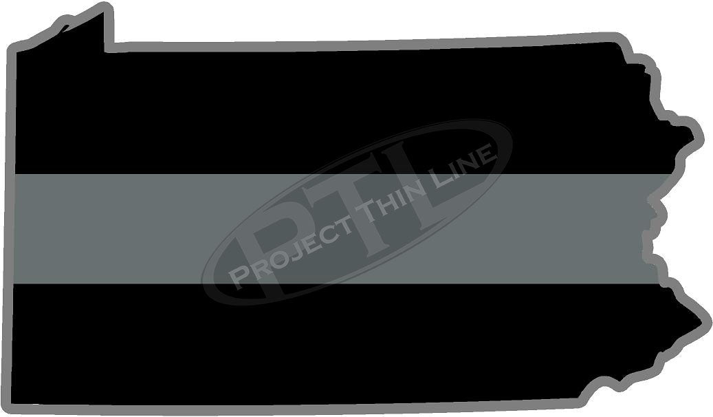 5" Pennsylvania PA Thin Silver Line Black State Shape Sticker