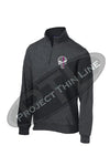 Graphite Grey 1/4 Zip Fleece Sweatshirt Embroidered Thin Pink Line Punisher Skull inlayed with American Flag