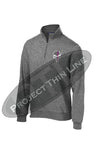 Medium Grey 1/4 Zip Fleece Sweatshirt Embroidered Thin Pink Line Punisher Skull inlayed with American Flag