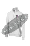 White 1/4 Zip Fleece Sweatshirt Embroidered Thin Pink Line Punisher Skull inlayed with American Flag