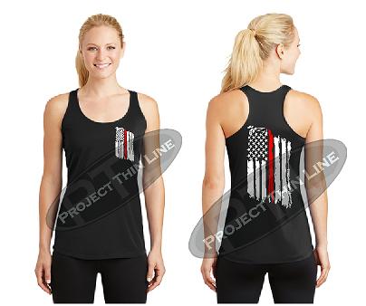 Black Tattered Thin RED Line American Flag Racerback Tank Top