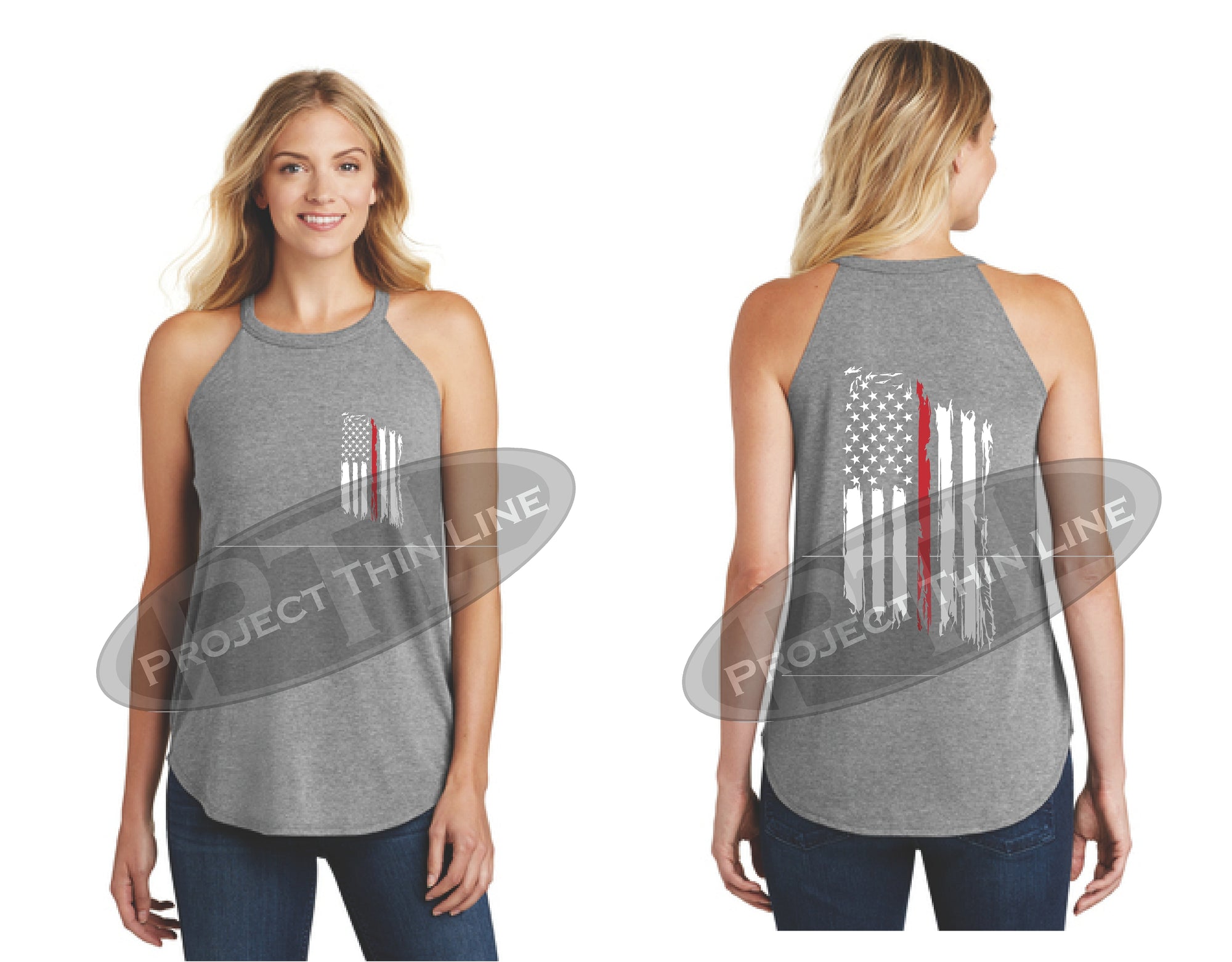 Tattered Thin Red Line American Flag Rocker Tank Top
