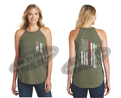 Tattered Thin Red Line American Flag Rocker Tank Top