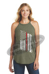 Tattered Thin Red Line American Flag Rocker Tank Top - FRONT
