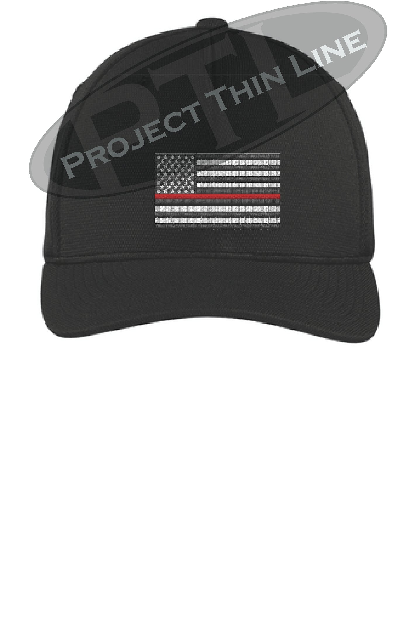 Embroidered Thin Red Line American Flag Flex Fit Fitted TRUCKER Hat