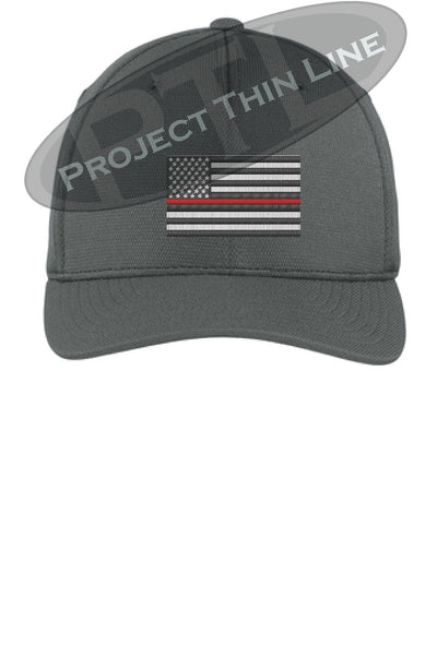 Dark Grey Embroidered Thin Red Line American Flag Flex Fit Fitted TRUCKER Hat
