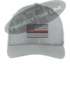 Light Grey Embroidered Thin Red Line American Flag Flex Fit Fitted TRUCKER Hat