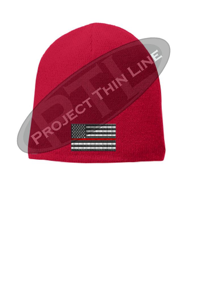 Thin RED Line Amercian Flag FLEECE LINED Skull Cap