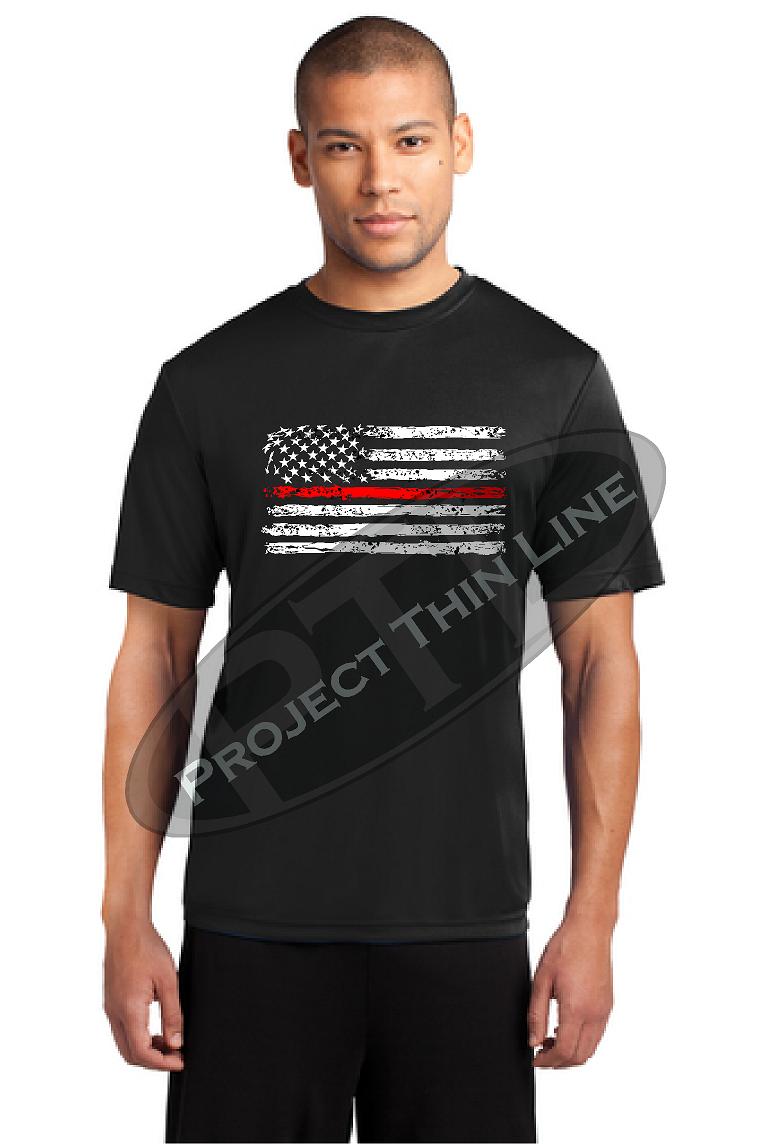 Thin RED Line Tattered Horizontal Flag Performance Short Sleeve T-Shirt