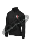 Black 1/4 Zip Fleece Sweatshirt Embroidered Thin RED Line Punisher Skull inlayed with American Flag