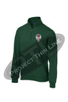 Green 1/4 Zip Fleece Sweatshirt Embroidered Thin RED Line Punisher Skull inlayed with American Flag